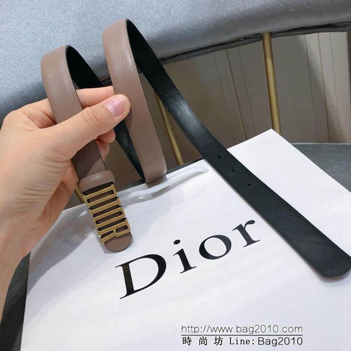 DIOR迪奧 18新款 DIOR字母復古銅扣 雙面進口頭層牛皮腰帶 優雅經典 女款皮帶  xfp1130